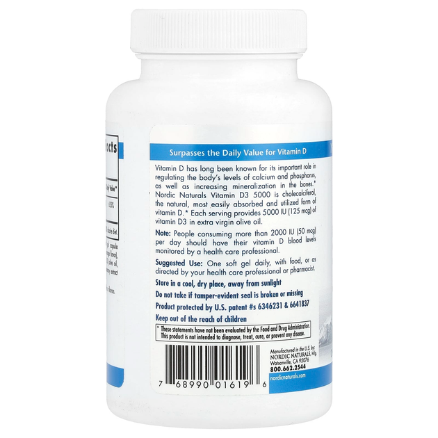 Вітамін D3, Nordic Naturals "Vitamin D3 5000" зі смаком апельсина, 5000 МО (120 гельових капсул) - зображення 3