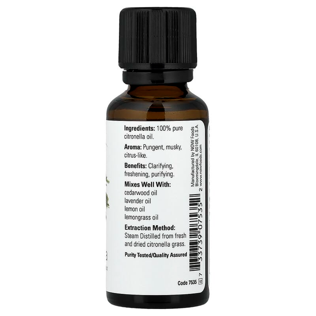 Эфирное масло цитронеллы NOW Foods, Essential Oils "Citronella" чистое (30 мл / 1 жидкая унция) - изображение 2