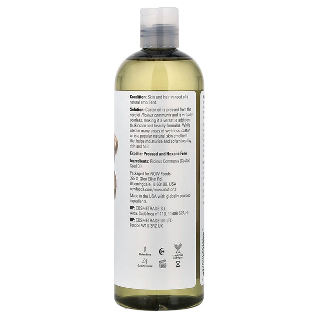 Касторовое масло NOW Foods, Solutions "Castor Oil" чистое рициновое масло холодного отжима для кожи и волос (473 мл / 16 жидк. унций) - изображение 2