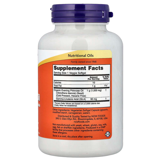 Масло примулы вечерней NOW Foods "Evening Primrose Oil" 1000 мг (90 гелевых капсул) - изображение 2
