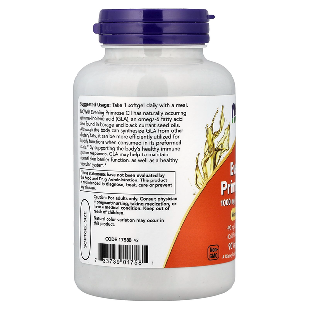 Масло примулы вечерней NOW Foods "Evening Primrose Oil" 1000 мг (90 гелевых капсул) - изображение 3