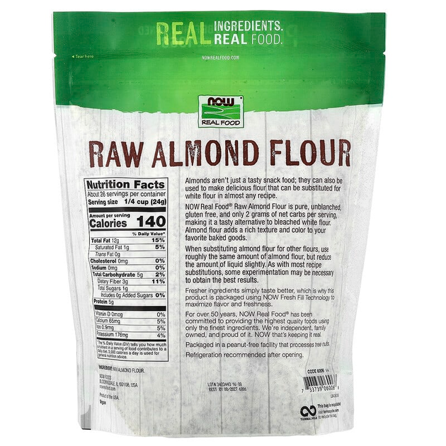 Сире мигдальне борошно NOW Foods, Real Food "Raw Almond Flour" з низьким вмістом глютену (624 г) - зображення 2