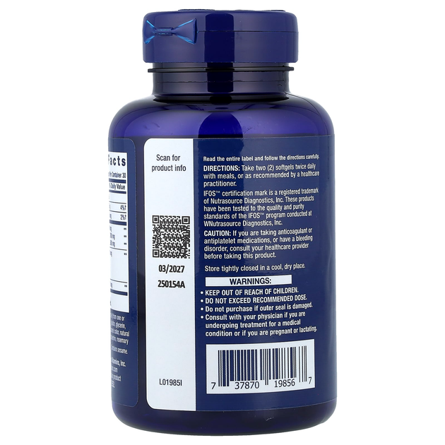 Жирные кислоты омега 3 Life Extension "Super Omega-3" рыбий жир с лигнанами кунжута и оливы (60 гелевых капсул с энтеросолюбильным покрытием) - изображение 3
