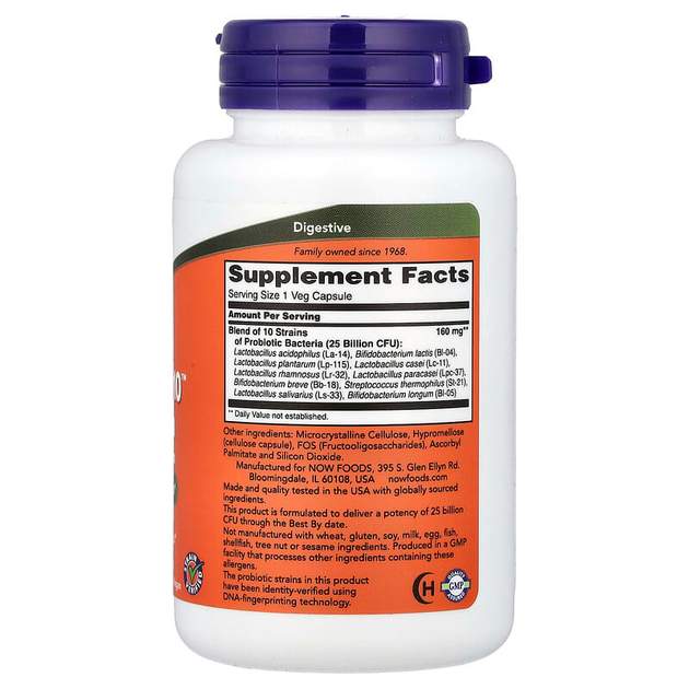 Пробіотики NOW Foods "Probiotic-10" суміш 10 штамів, 25 млрд ДЕЩО (100 вегетаріанських капсул) - зображення 2