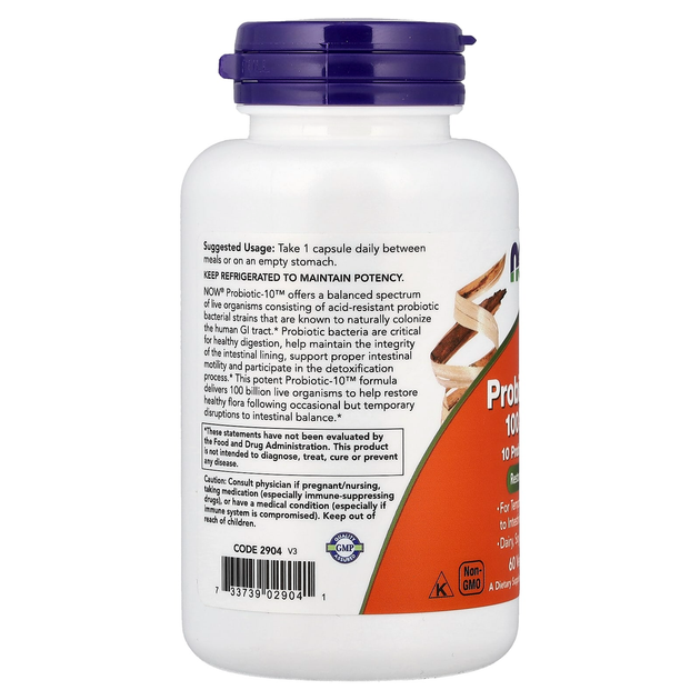 Пробиотики NOW Foods "Probiotic-10" смесь 10 штаммов, 100 млрд КОЕ (60 вегетарианских капсул) - изображение 3