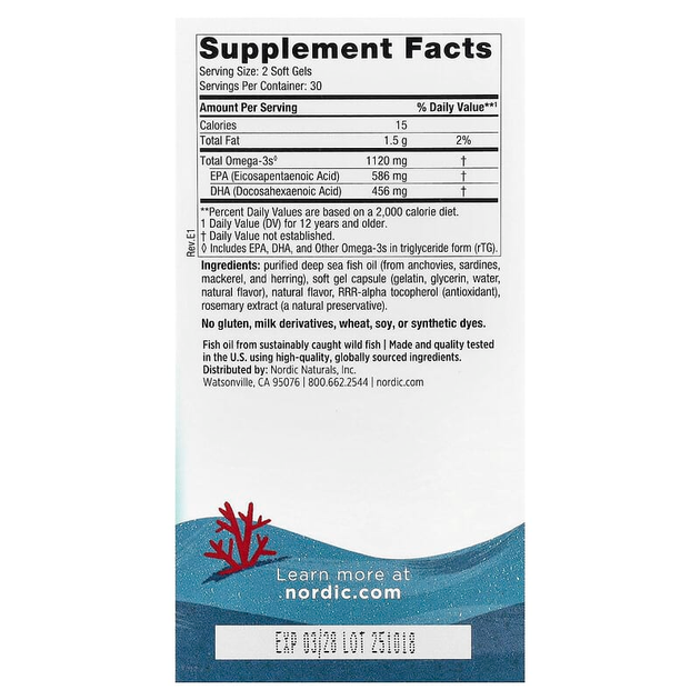 Рыбий жир для подростков Nordic Naturals "Ultimate Omega 2X Teen" жирные кислоты омега 3 со вкусом клубники (60 гелевых мини-капсул) - изображение 2