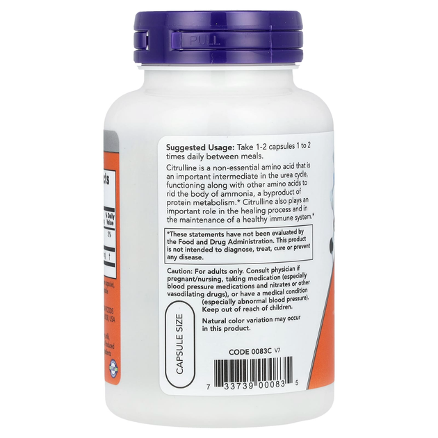 L-цитруллин NOW Foods "L-Citrulline" 750 мг (90 растительных капсул) - изображение 3