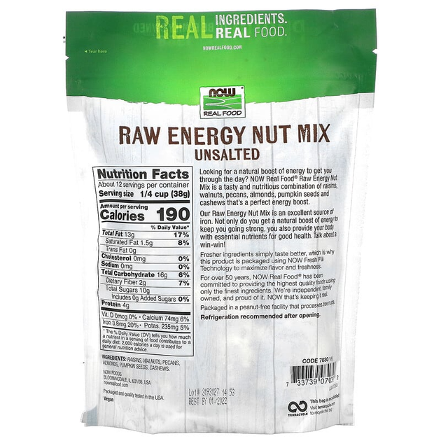 Смесь из сырых орехов NOW Foods Real Food "Raw Energy Nut Mix" не соленые (454 г) - изображение 2