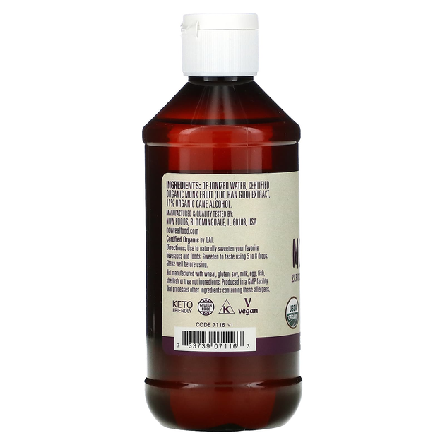 Жидкий подсластитель архат NOW Foods "Organic Monk Fruit" с нулевой калорийностью (237 мл) - изображение 3