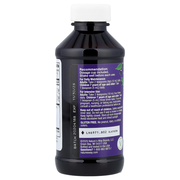 Сироп с бузиной Nature's Way "Sambucus Standardized Elderberry Sugar-Free Syrup" без сахара (120 мл) - изображение 5