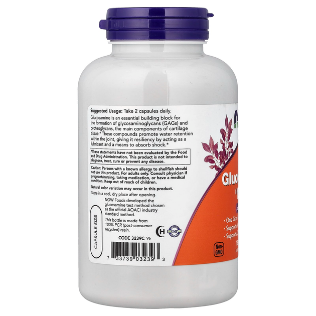 Глюкозамін NOW Foods "Glucosamine" 1000 мг (180 рослинних капсул) - Фото 3 Глюкозамін NOW Foods "Glucosamine" 1000 мг (180 рослинних капсул) - зображення 3