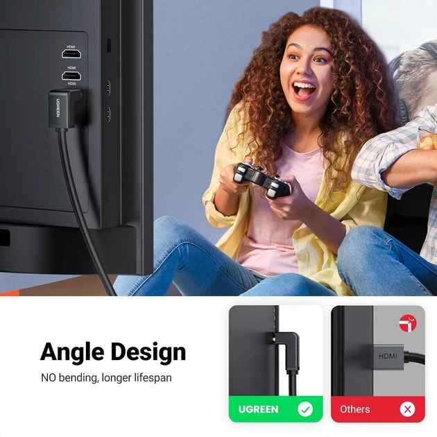Кабель Ugreen HD103 HDMI to HDMI 90-Degree Right-Angle V2.0 1m Black (10172) [63384] - зображення 13