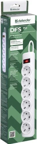 Фільтр мережевий Defender DFS 151, 6 розеток, 1.8 м, White (99489) - Фото 3 Фільтр мережевий Defender DFS 151, 6 розеток, 1.8 м, White (99489) - зображення 3