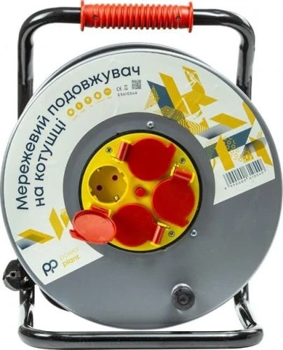 Подовжувач мережевий на котушці PowerPlant, 4 розетки, 50 м, Grey (EX610549) - зображення 2