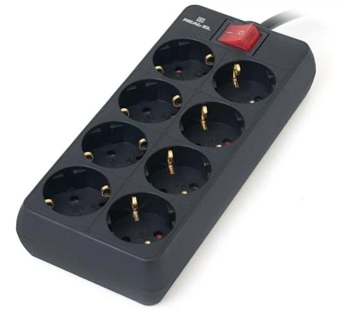 Фільтр мережевий REAL-EL RS-8 Protect, 8 розеток, 1.8 м, Black (EL122300021) - Фото 4 Фільтр мережевий REAL-EL RS-8 Protect, 8 розеток, 1.8 м, Black (EL122300021) - зображення 4