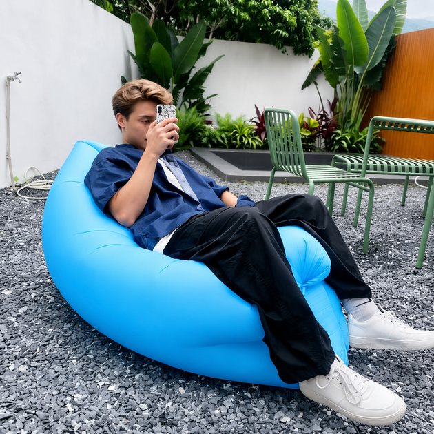 Надувной ламзак 240×70 см Premium Air Sofa – портативный лежак для отдыха, пляжа, кемпинга и путешествий, голубой - изображение 5