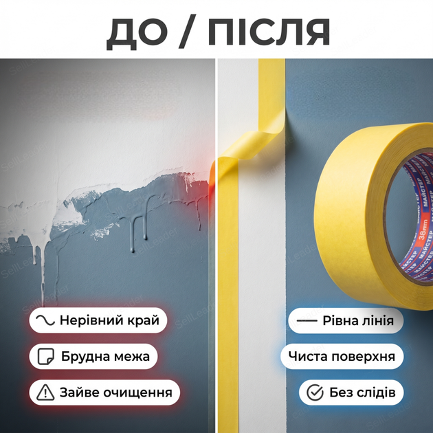 Малярна стрічка "Майстер" Pro 30мм*40м термостійка стійка до розчинників для авто дому лакофарбових робіт - зображення 5