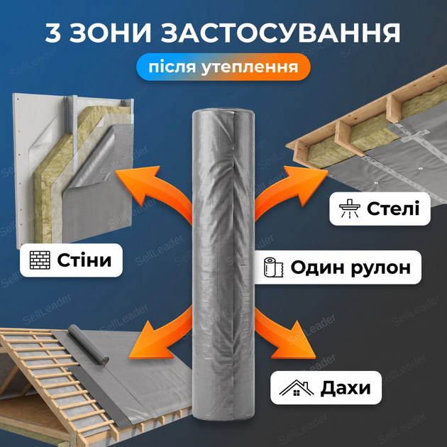 Плівка Майстер S75 Premium 1.5x50м 75г/м² гідроізоляційна для даху фасаду стін мембрана армована паропроникна - Фото 7 Плівка Майстер S75 Premium 1.5x50м 75г/м² гідроізоляційна для даху фасаду стін мембрана армована паропроникна - зображення 7
