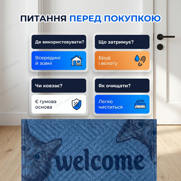 Придверний килимок HomeStar 40x60 см для квартири дому дверний коврик поліпропілен антиковзкий прямокутний - зображення 4