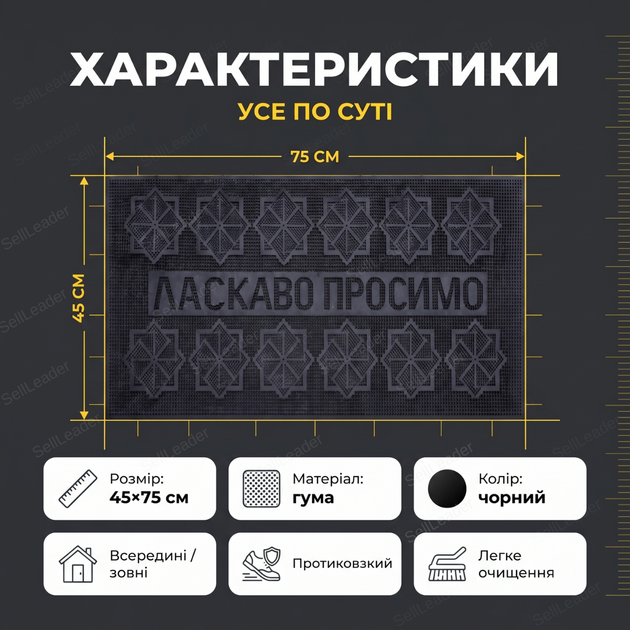 Придверний килимок HomeStar 45x75 см для квартири дому дверний коврик поліпропілен антиковзкий прямокутний - зображення 3