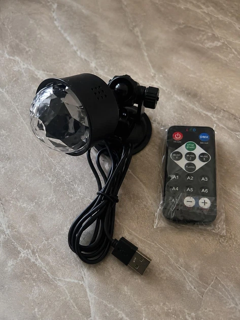 LED диско-світильник RGB з пультом, проєктор зоряного світла для вечірок, USB, чорний - зображення 7