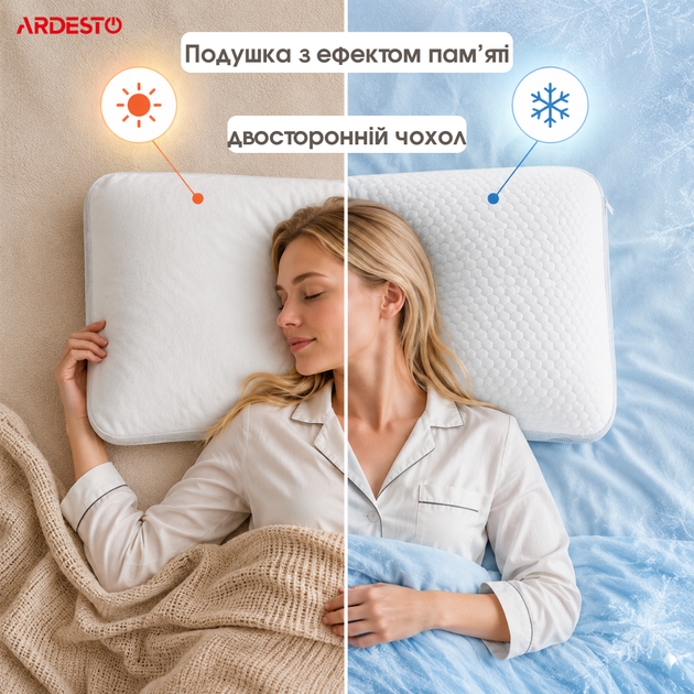 Подушка ортопедическая ARDESTO Белая Sleepwell Warm&Cold Пена мемори Прямоугольная 60х40х12 см (ART6040CWC) - изображение 3