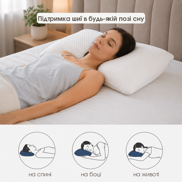 Подушка ортопедическая ARDESTO Белая Sleepwell Warm&Cold Измельченная пена мемори 60х40 см (ART6040SWC) - Фото 5 Подушка ортопедическая ARDESTO Белая Sleepwell Warm&Cold Измельченная пена мемори 60х40 см (ART6040SWC) - изображение 5