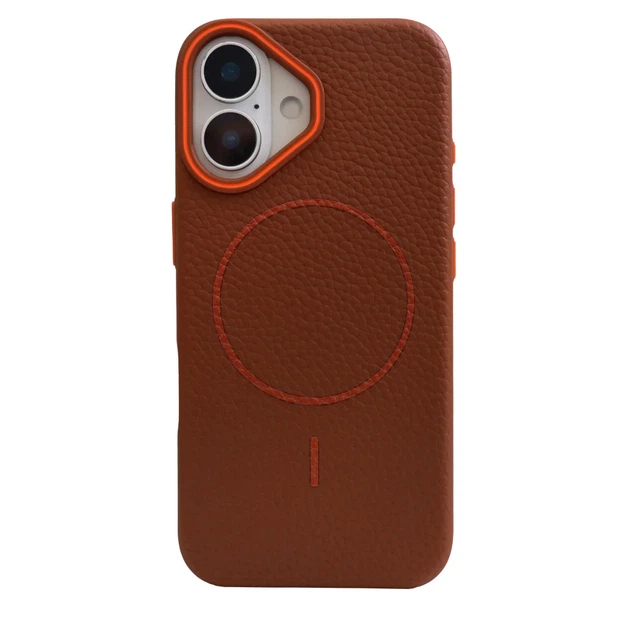 Силиконовый чехол для iPhone 16 MagSafe Grain Texture Saddle Brown - Фото 1 Силиконовый чехол для iPhone 16 MagSafe Grain Texture Saddle Brown - изображение 1