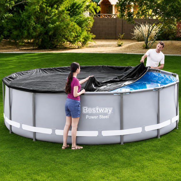 Брезент для басейну Bestway захисний тент для круглого каркасного басейну ПВХ чохол на басейн діаметром 427 см Чорний - зображення 7