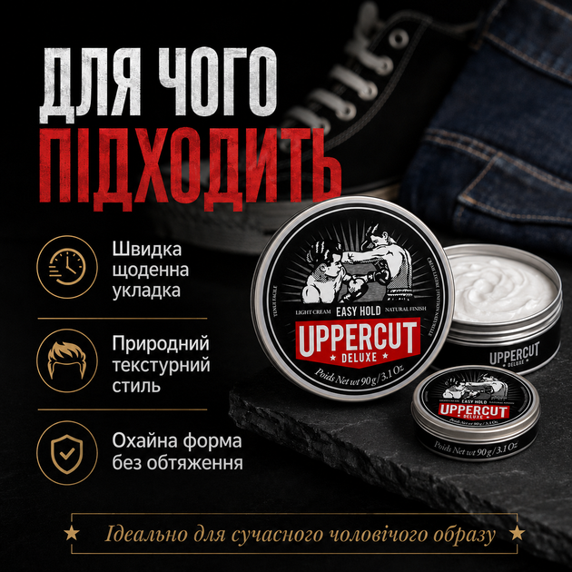 Крем для укладки волос Uppercut Deluxe Easy Hold 90 г легкая фиксация матовый финиш водная основа стайлинг для мужчин - изображение 3
