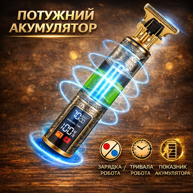 Триммер Hair Trimmer с титановыми лезвиями и 6 насадками — аккумуляторная машинка для бороды, окантовки и стрижки волос - изображение 3