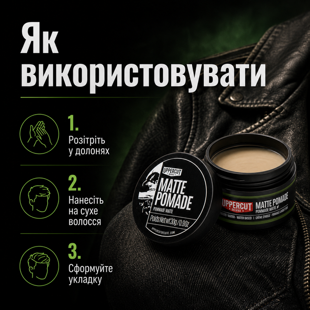 Матовая помада для волос Uppercut Deluxe Matt Pomade 30 г средняя фиксация водная основа стайлинг для мужчин с матовым эффектом - изображение 5