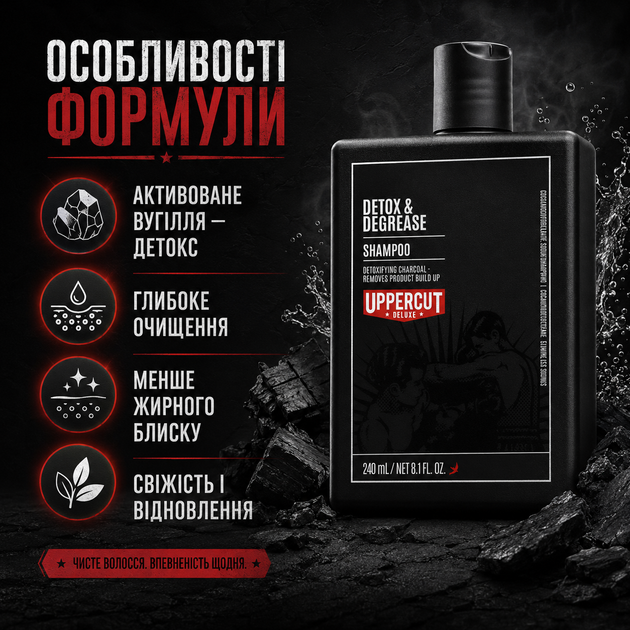 Шампунь глибокого очищення Uppercut Deluxe Detox and Degrease Shampoo 240 мл для жирного волосся, детоксу шкіри голови - зображення 2