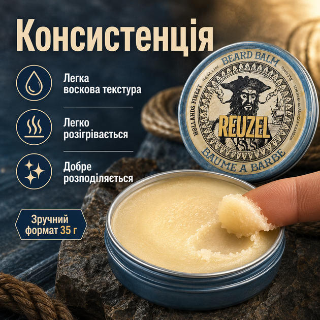 Бальзам для бороды Reuzel Beard Balm 35 г легкая фиксация увлажнение и смягчение бороды с маслом ши, аргановым маслом - Фото 2 Бальзам для бороды Reuzel Beard Balm 35 г легкая фиксация увлажнение и смягчение бороды с маслом ши, аргановым маслом - изображение 2