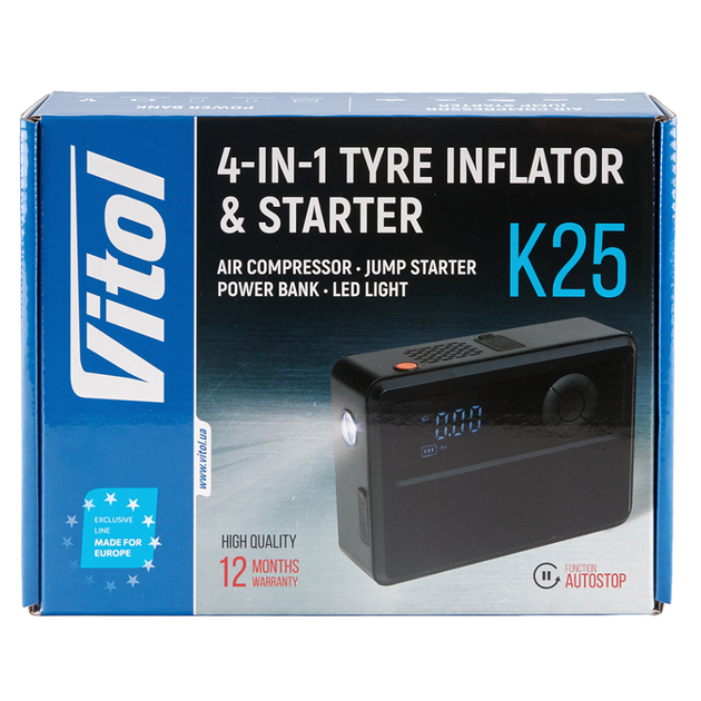 Компрессор автомобильний портативный VITOL K-25 6000mAh (на АКБ) - Фото 4 Компрессор автомобильний портативный VITOL K-25 6000mAh (на АКБ) - изображение 4