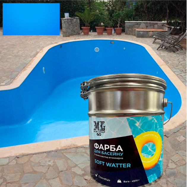 Фарба епоксидна двокомпонентна SOFT WATER для басейнів, фонтанів і резервуарів Блакитна 4.5 кг - зображення 2