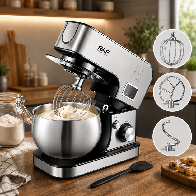 Планетарный кухонный миксер RAF R6603 1800 Вт 8 л с чашей, кухонный комбайн, тестомес - изображение 4