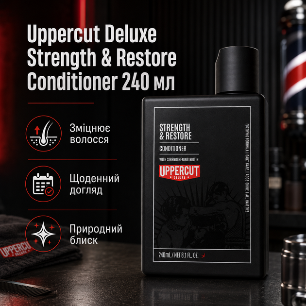 Кондиціонер для волосся Uppercut Deluxe Strength and Restore Conditioner 240 мл зміцнення, відновлення та зволоження для волосся - Фото 1 Кондиціонер для волосся Uppercut Deluxe Strength and Restore Conditioner 240 мл зміцнення, відновлення та зволоження для волосся - зображення 1