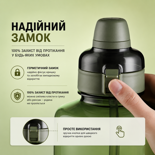 Спортивная бутылка для воды 1 л (1000 мл) с соломинкой Tritan Зеленая. Ударопрочная эко бутылка без BPA - изображение 6