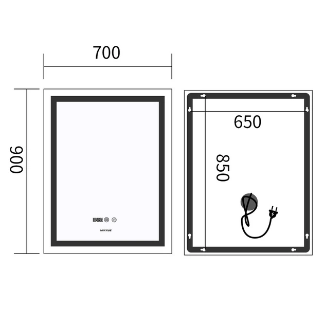 Дзеркало Mixxus Premium FLASH MR21-70x90 з Led Touch, Anti-fog, димером, регулятором яскравості, годинником (MP6618) - изображение 8