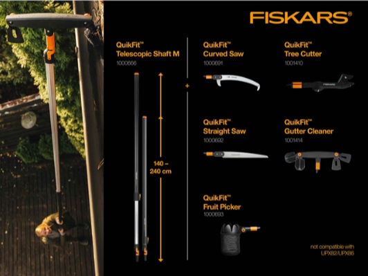 Середній телескопічний держак Fiskars QuikFit (M) 136042 (1000666) - Фото 5 Середній телескопічний держак Fiskars QuikFit (M) 136042 (1000666) - изображение 5
