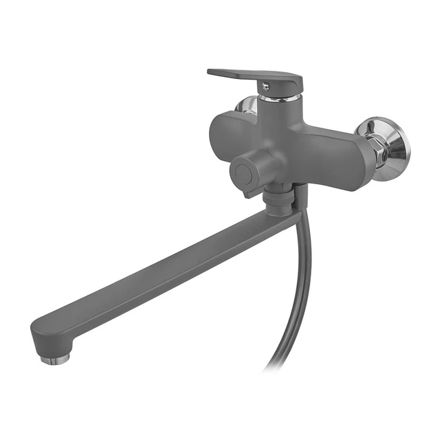 Змішувач для ванни PLAMIX LUCAS-006 EURO SET GRAPHITE (зі шлангом, лійкою та кронштейном) (Колір графіт) (PM6101) - изображение 6