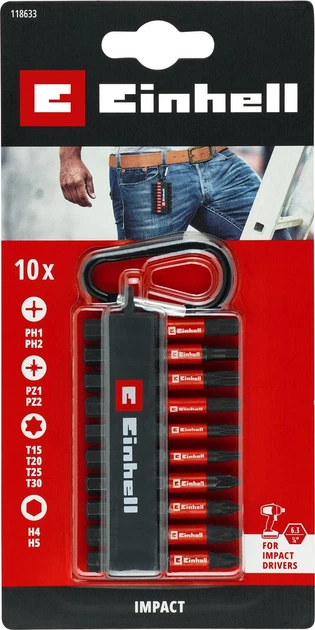 Біти Einhell 50мм бітотримач з карабіном, PH, PZ, T, H набір 10шт - изображение 6