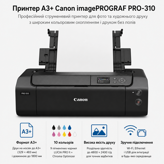 Струйный принтер Canon imagePROGRAF PRO310 A3 Plus для профессиональной фотопечати (6858C006) - изображение 2