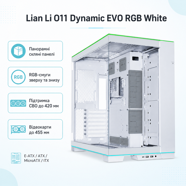Корпус для ПК Lian Li O11 Dynamic EVO RGB Midi-Tower без БЖ E-ATX/ATX/MicroATX/ITX RGB White (G99.O11DERGBW.00) - зображення 2