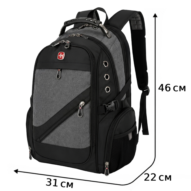 Швейцарский городской рюкзак SwissGear 8810 32 л для ноутбука с выходом под наушники Серый - Фото 5 Швейцарский городской рюкзак SwissGear 8810 32 л для ноутбука с выходом под наушники Серый - изображение 5