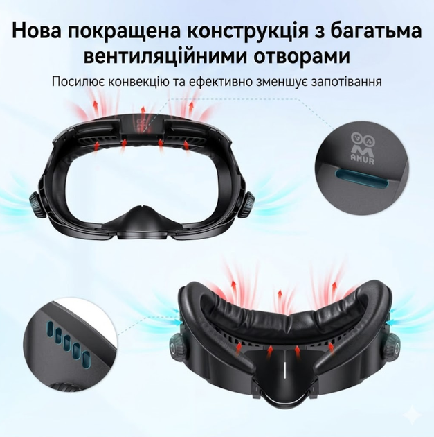 Эргономичная маска AMVR Q3FC4 для Meta Quest 3 с регулировкой — Вентиляционный интерфейс для VR очков (Экокожа + Шелк) - изображение 6