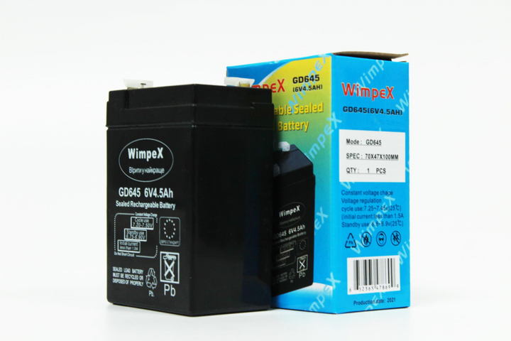 Аккумулятор Wimpex 645 6V 4.5Ah свинцово-кислотный перезаряжаемый - изображение 2