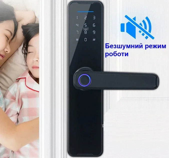 Умный дверной замок SMART TUYA AND 5323 черный, Электронный кодовый замок с отпечатком пальца, паролем 57998 - изображение 4