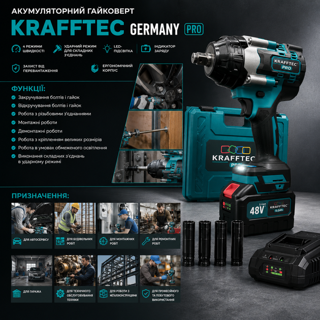 Акумуляторний гайковерт Krafftec Germany PRO - зображення 3